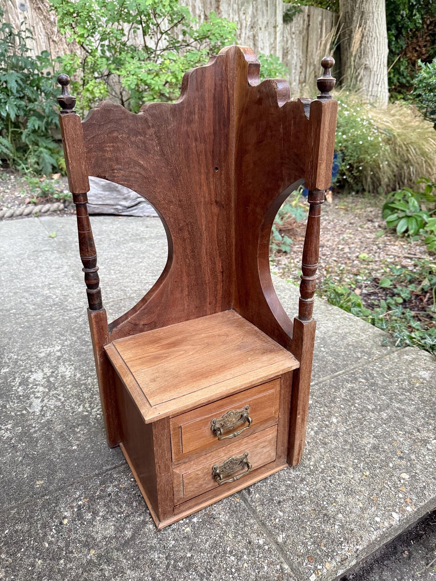 Antique Wooden Corner Shelf with Drawers – Quirky Repurposed Dressing Table End as wall shelf or counter top unit - plant stand, shelves