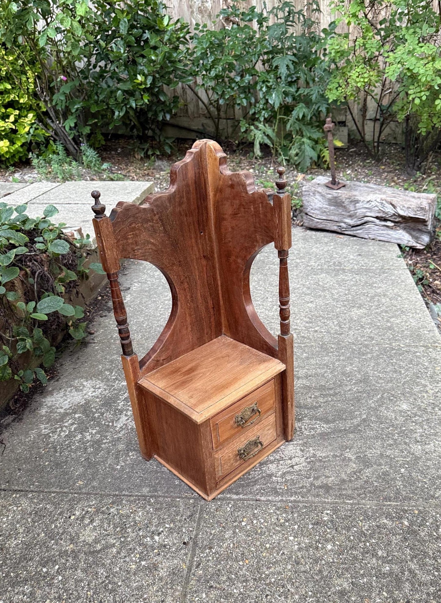 Antique Wooden Corner Shelf with Drawers – Quirky Repurposed Dressing Table End as wall shelf or counter top unit - plant stand, shelves