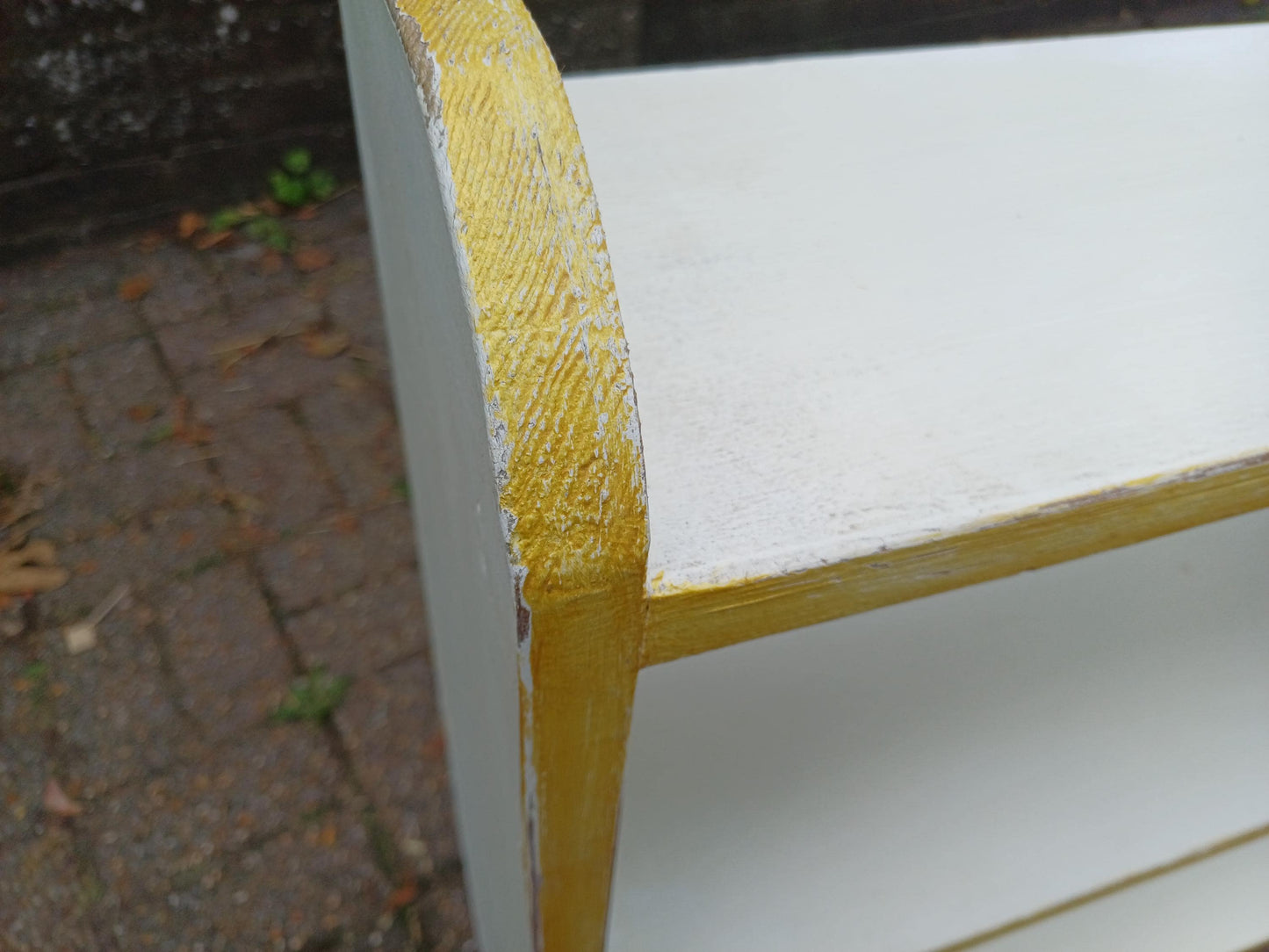 Hand Painted Vintage Wall or Freestanding Shelf Farrow & Ball Wimborne White Gold Trim Shabby Chic Bookshelf Open Storage Display