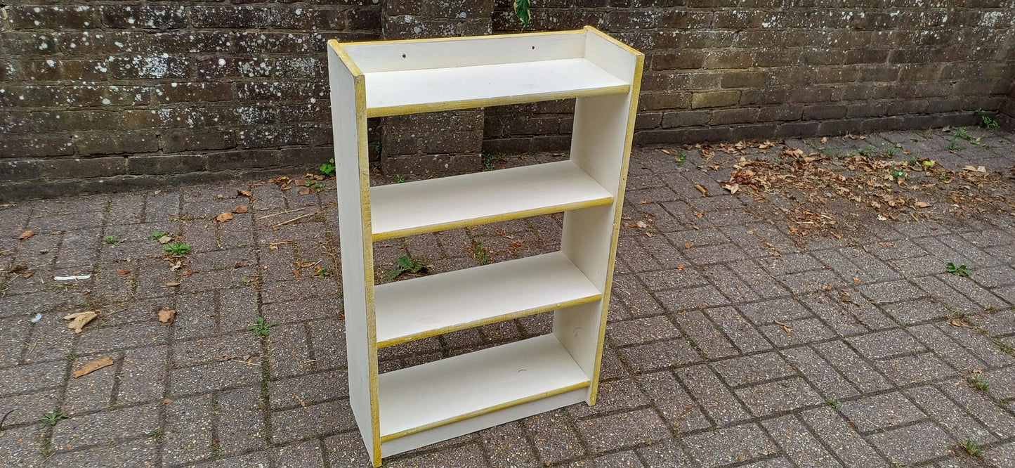 Vintage Handmade Wooden Bookshelf Distressed Gold Trim Bookcase Small Freestanding Storage Unit Distressed Shabby Chic Wall Shelf