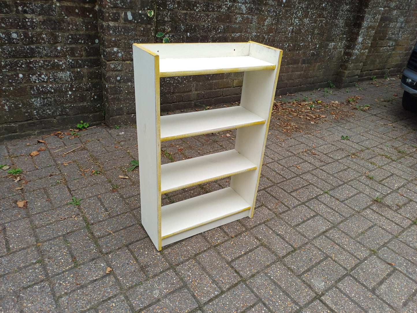 Vintage Handmade Wooden Bookshelf Distressed Gold Trim Bookcase Small Freestanding Storage Unit Distressed Shabby Chic Wall Shelf