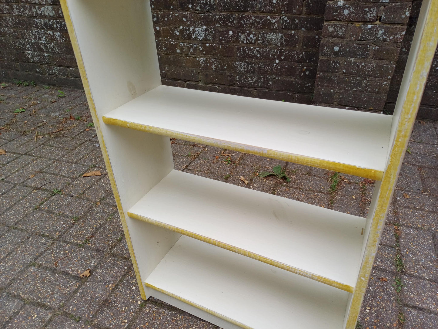 Vintage Handmade Wooden Bookshelf Distressed Gold Trim Bookcase Small Freestanding Storage Unit Distressed Shabby Chic Wall Shelf