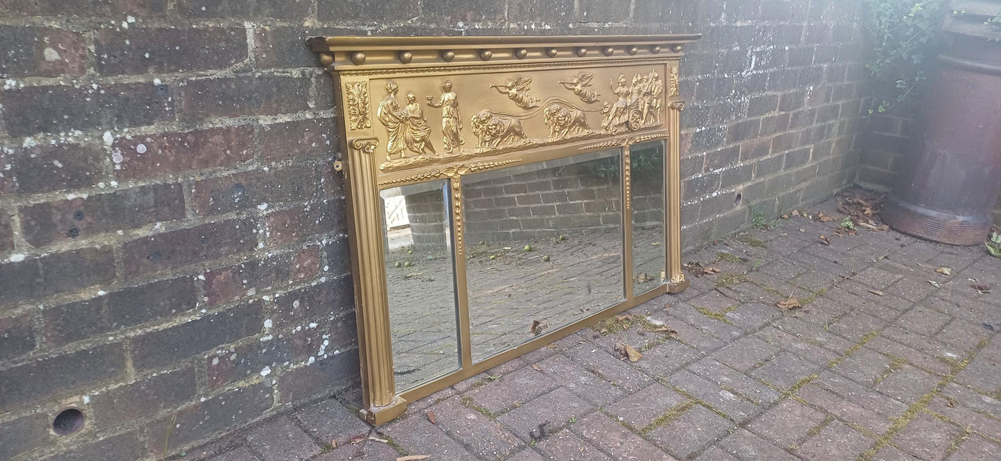 Large Antique Gilt Overmantel Mirror Vintage Regency Style Gold Painted Fireplace Mirror Wall Mirror FREE HAND Delivery 115 x 70cm