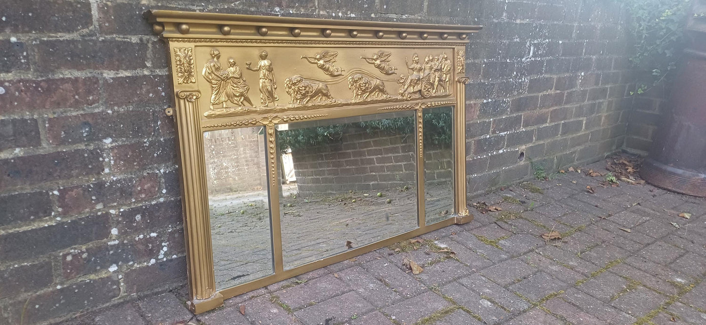 Large Antique Gilt Overmantel Mirror Vintage Regency Style Gold Painted Fireplace Mirror Wall Mirror FREE HAND Delivery 115 x 70cm