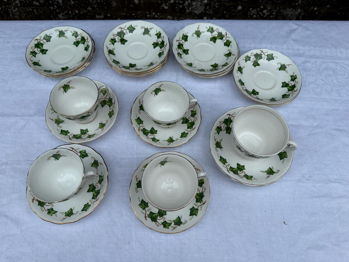 Vintage Colclough Ivy Pattern Bone China Tea Set, English Afternoon Tea Service, Cups Saucers Plates Bowls Jug Sugar Bowl, c.1960s 45 pieces