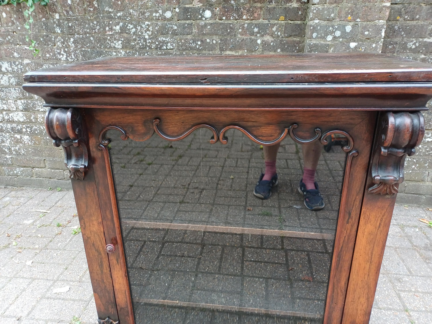 Antique Victorian Mahogany Display Cabinet Original Glass Door Ornately Carved Pillars & Scrollwork Late 19th Century FREE HAND Delivery