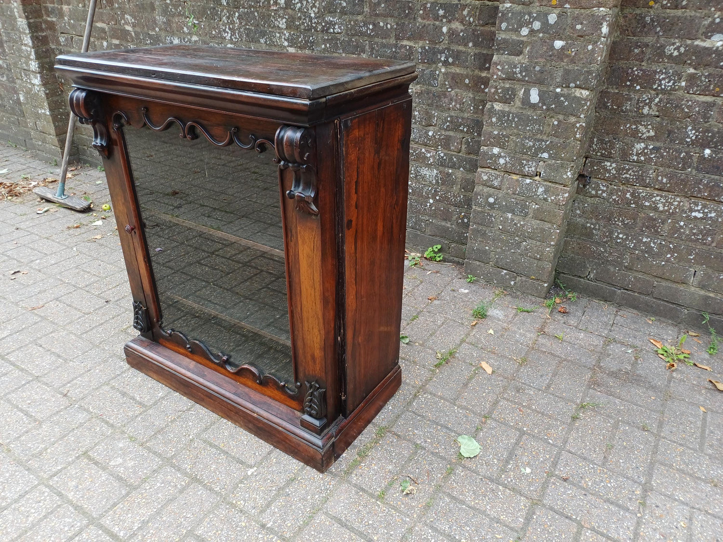 Antique Victorian Mahogany Display Cabinet Original Glass Door Ornately Carved Pillars & Scrollwork Late 19th Century FREE HAND Delivery
