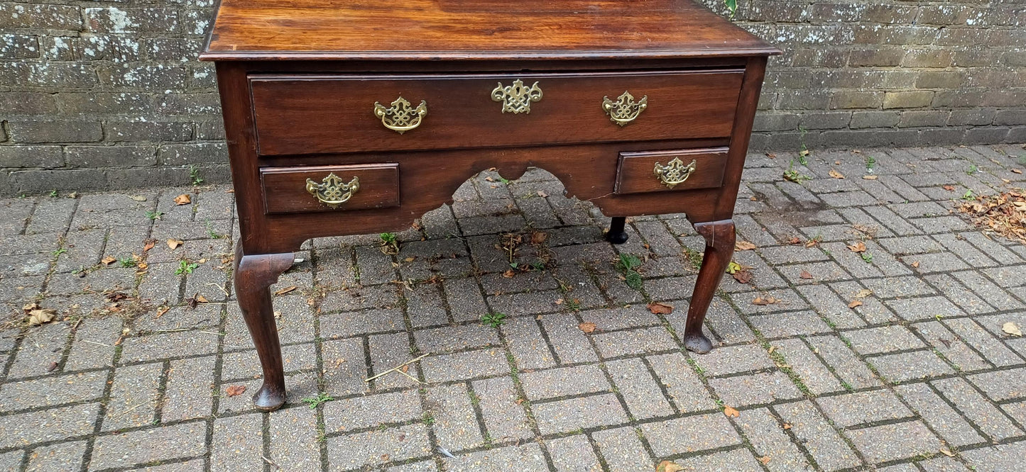Antique Georgian Style Oak Welsh Dresser Base and Rack – Dark Stained Sideboard with Drawers and Open Shelves c.1920s Jacobean Revival