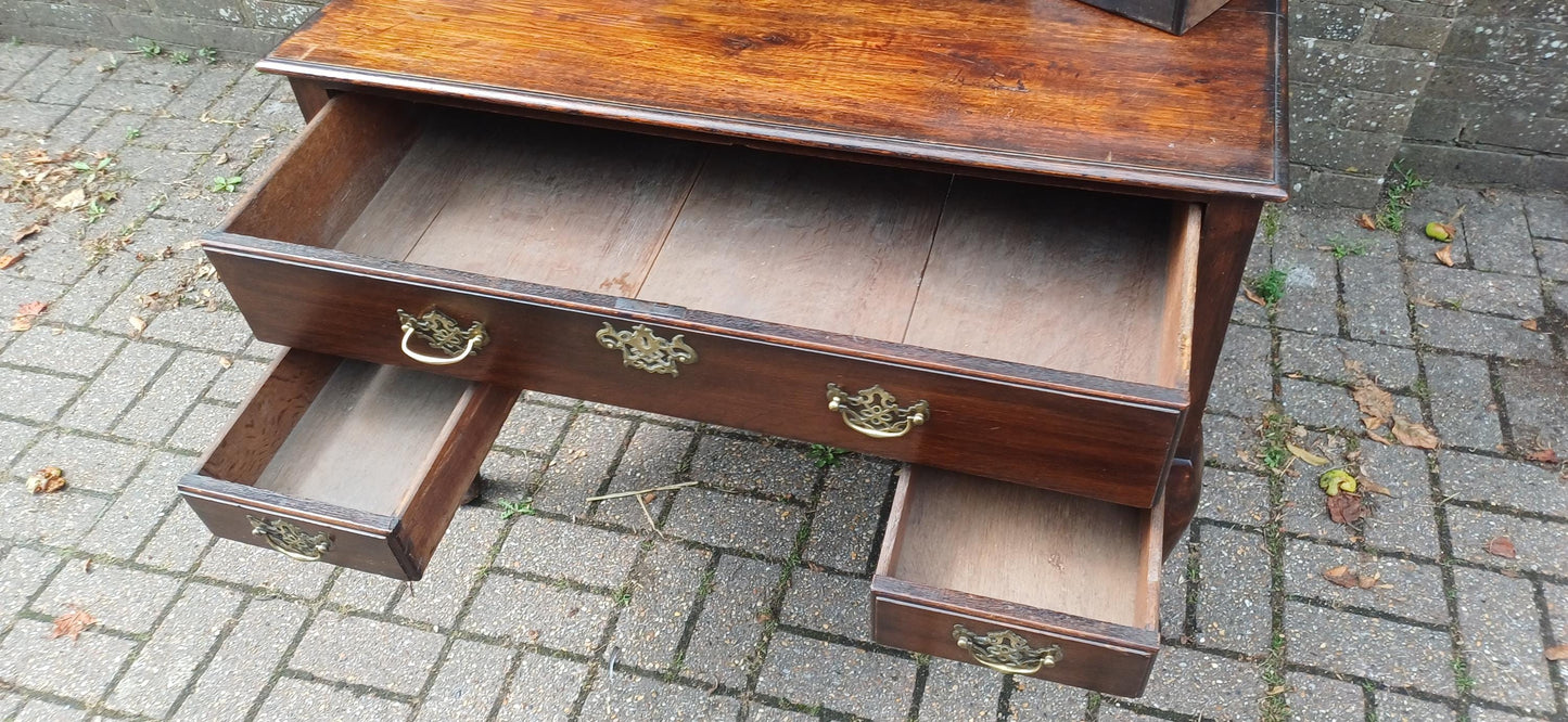 Antique Georgian Style Oak Welsh Dresser Base and Rack – Dark Stained Sideboard with Drawers and Open Shelves c.1920s Jacobean Revival