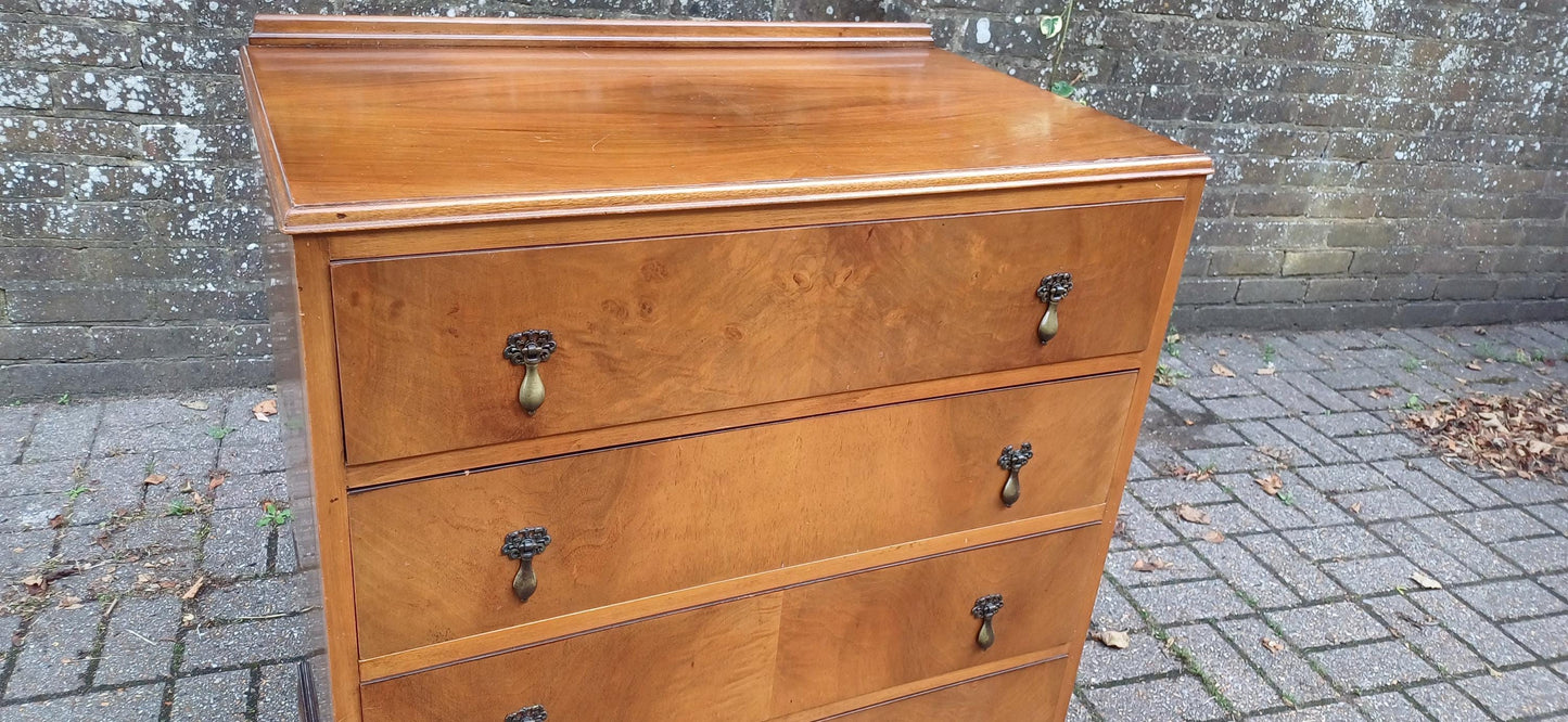 Vintage Georgian Style Burr Walnut Veneer Chest of Drawers on Cabriole Legs 20th Century Tallboy with Serpentine Front FREE HAND Delivery