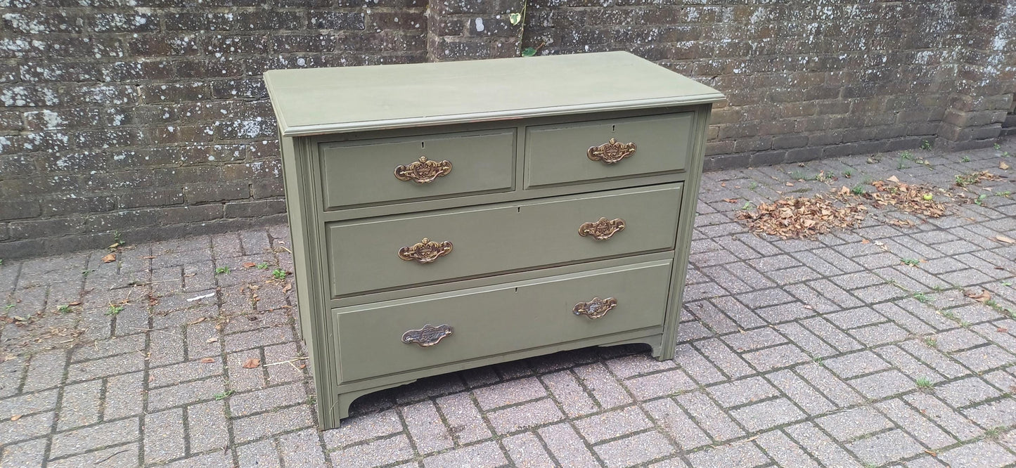 Vintage Olive Green Chest of Drawers Hand-Painted Antique Style Storage with Brass Handles Bedroom Furniture Shabby Chic FREE HAND Delivery