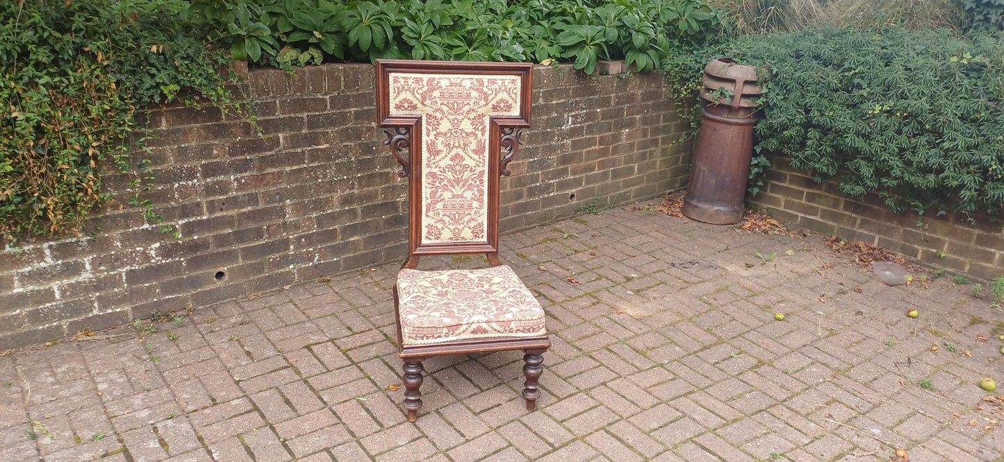Antique Victorian Aesthetic Movement Nursing Chair with Ornate Carved Scrolls & T-Shaped Upholstered Back c1870s Mahogany FREE HAND Delivery