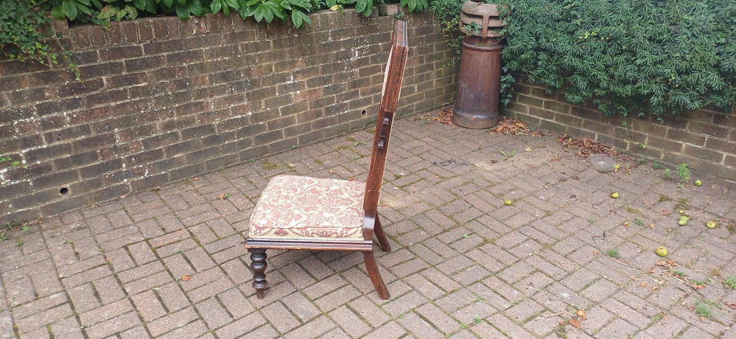 Antique Victorian Aesthetic Movement Nursing Chair with Ornate Carved Scrolls & T-Shaped Upholstered Back c1870s Mahogany FREE HAND Delivery