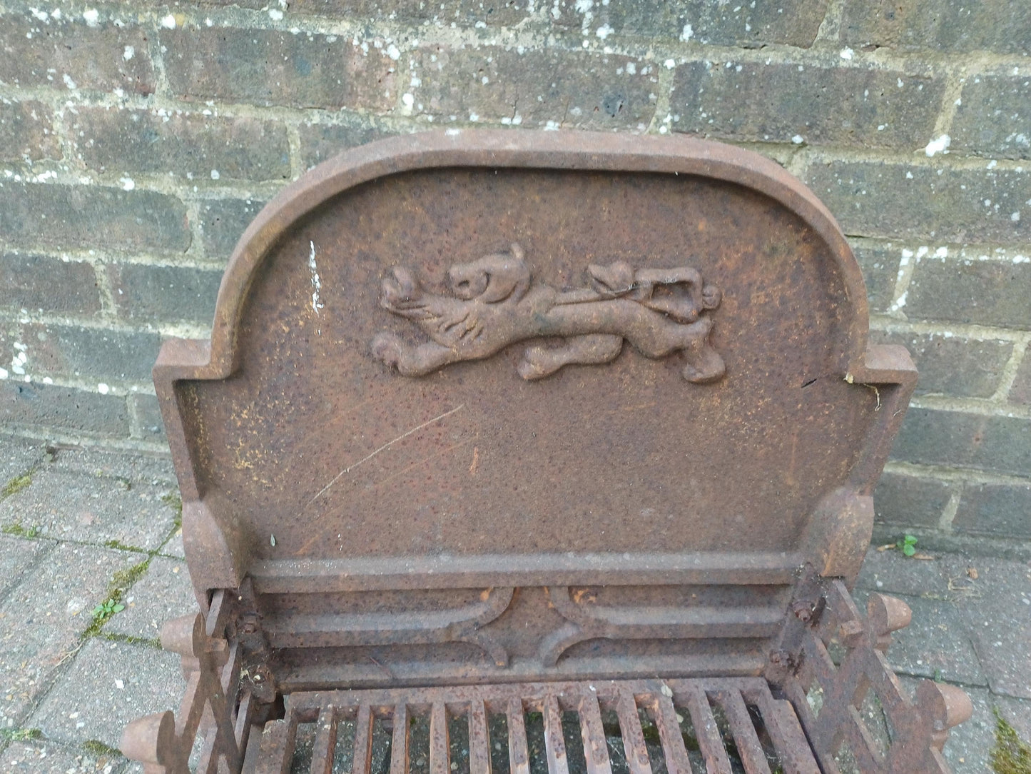 Antique Cast Iron Fire Grate 19th Century Fireplace Insert Rustic Iron Fire Basket with Lion Motif Vintage Hearth Decor FREE HAND Delivery