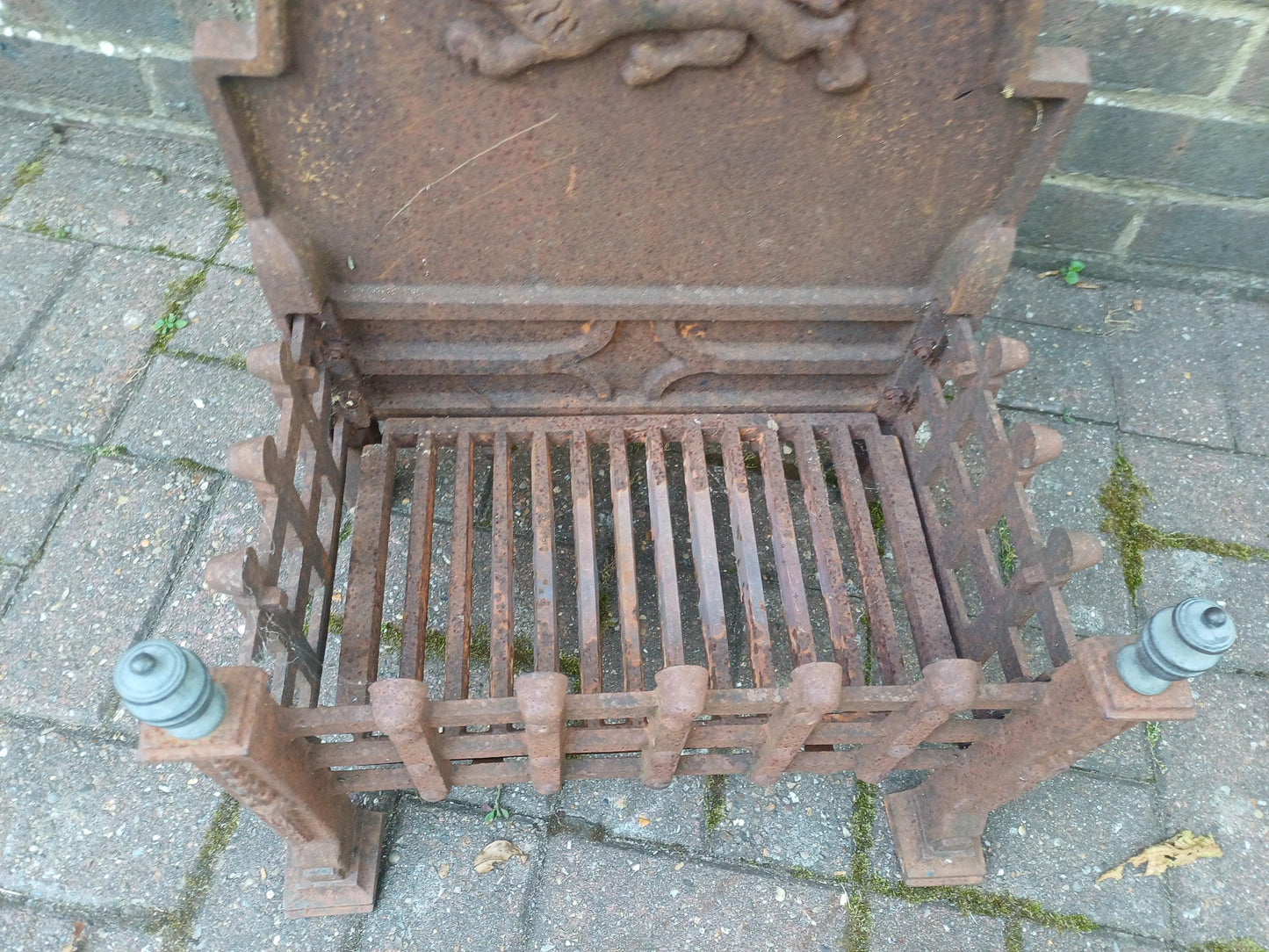 Antique Cast Iron Fire Grate 19th Century Fireplace Insert Rustic Iron Fire Basket with Lion Motif Vintage Hearth Decor FREE HAND Delivery