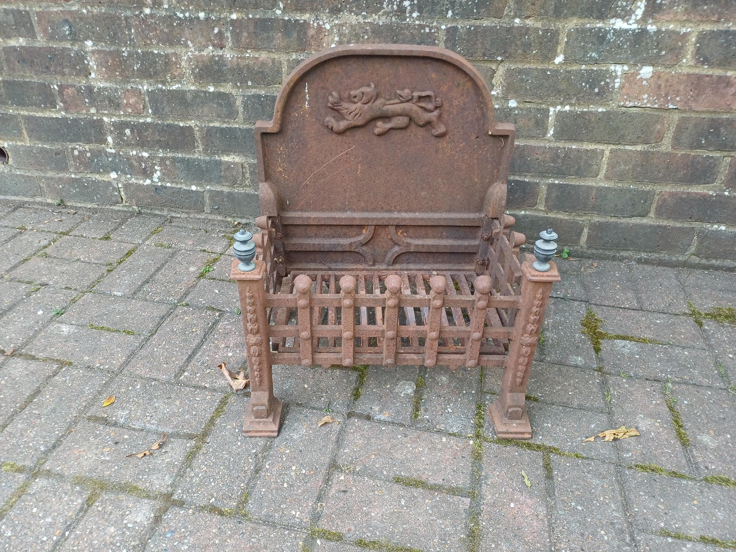 Antique Cast Iron Fire Grate 19th Century Fireplace Insert Rustic Iron Fire Basket with Lion Motif Vintage Hearth Decor FREE HAND Delivery