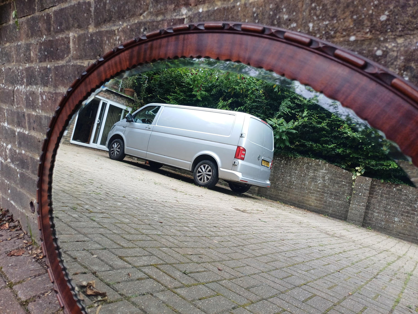 Massive Antique Oval Wall Mirror with Rich Mahogany Wood Frame & Scalloped Design Vintage Statement Mirror 97 x 68 cm FREE HAND Delivery