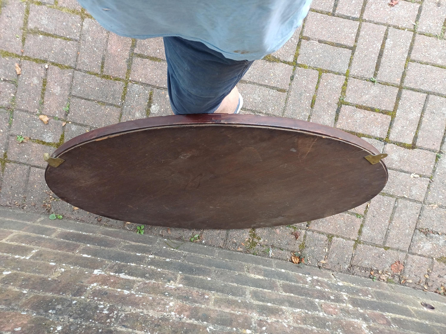 Massive Antique Oval Wall Mirror with Rich Mahogany Wood Frame & Scalloped Design Vintage Statement Mirror 97 x 68 cm FREE HAND Delivery