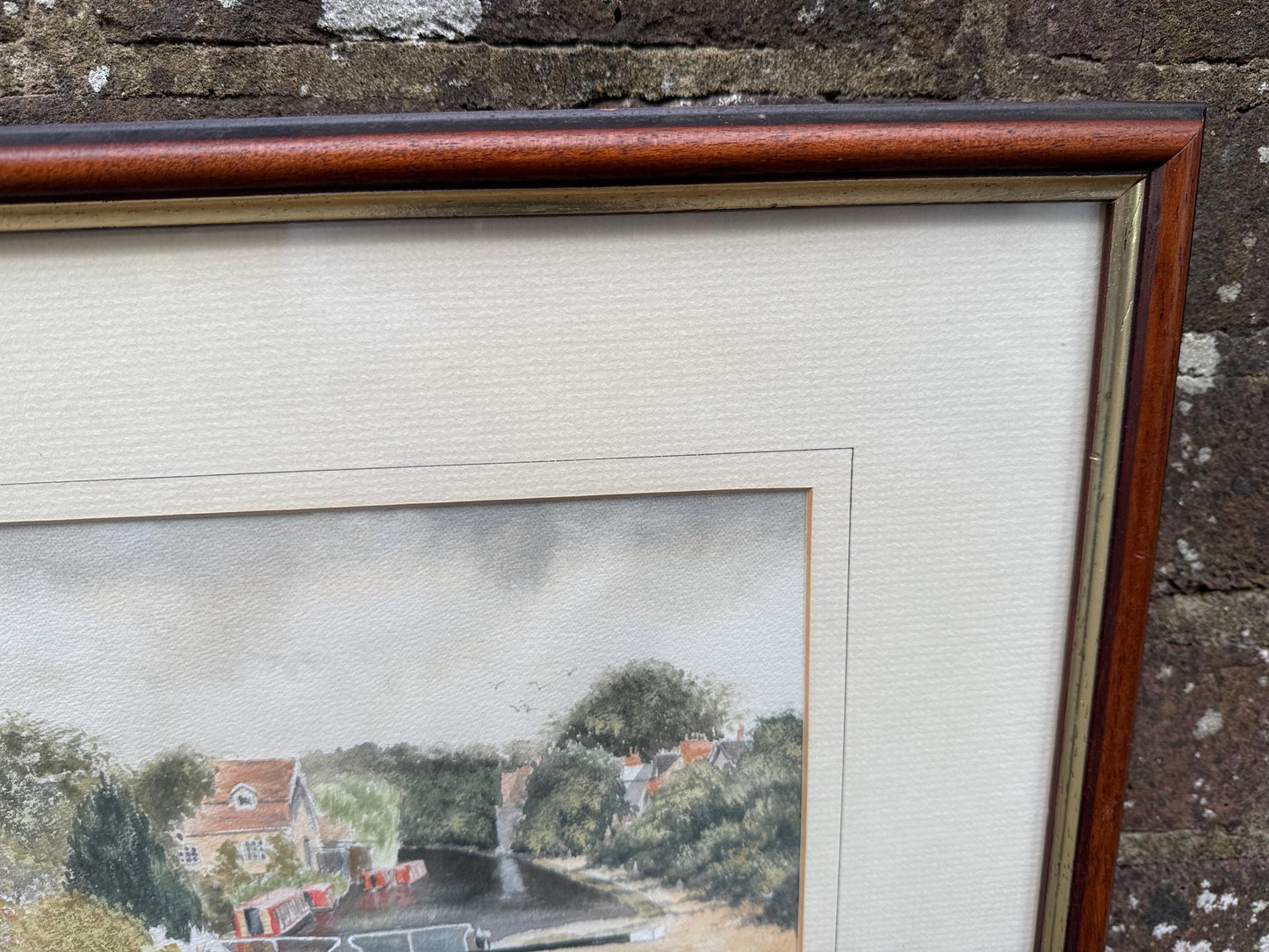 Framed Canal Lock Watercolour by Thelma Dudley, Signed 1996, English Cottage Scene with Narrowboats, Traditional Landscape Art