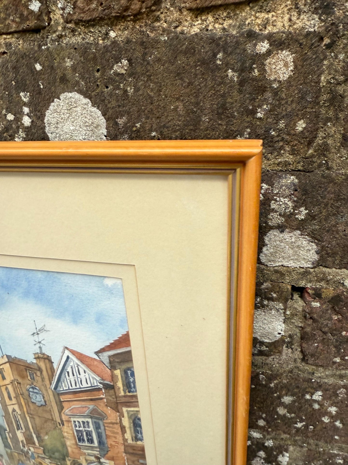 Framed Vintage Watercolour of St. Dunstan’s Church Cranbrook by John Hanson – Original Kent Street Scene, Signed, Charming Detail