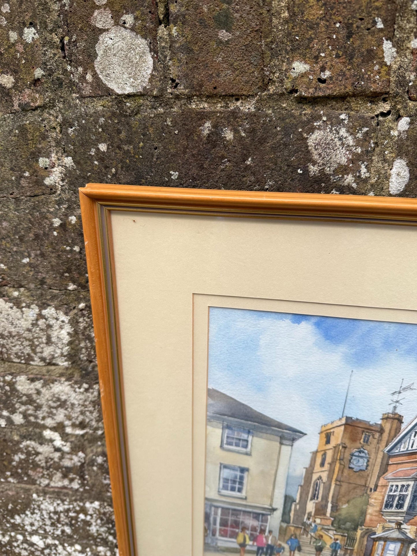 Framed Vintage Watercolour of St. Dunstan’s Church Cranbrook by John Hanson – Original Kent Street Scene, Signed, Charming Detail