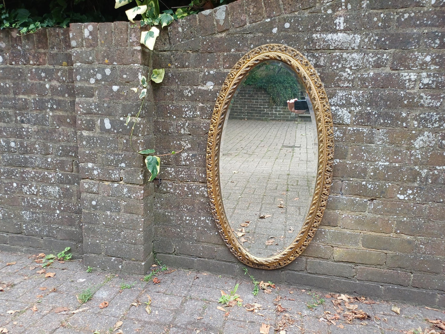 Massive Antique Oval Gilt Mirror Ornate Rococo Revival Wall Mirror Acanthus Leaf Frame Vintage French Style 103 x 57 cm FREE HAND Delivery