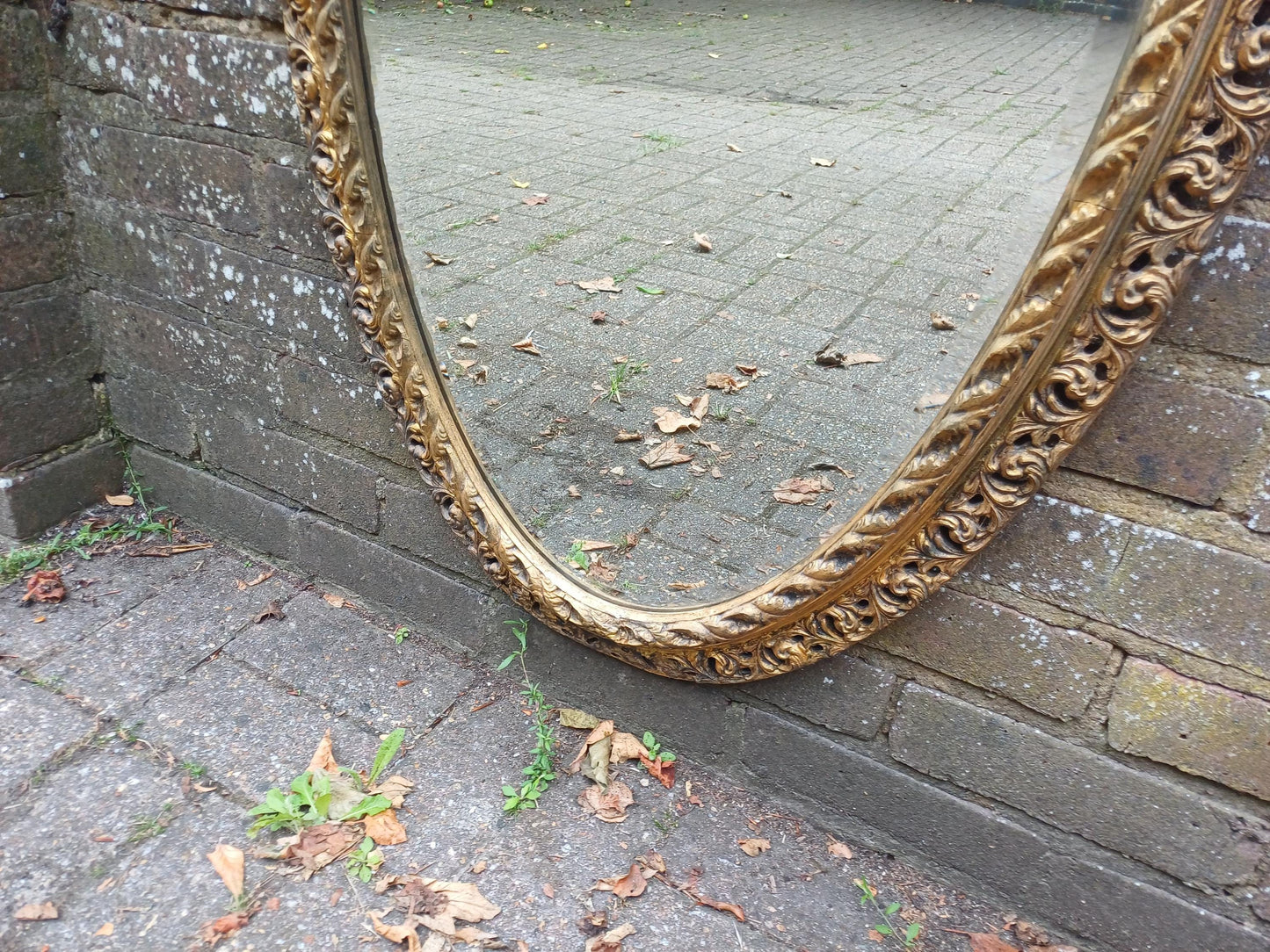 Massive Antique Oval Gilt Mirror Ornate Rococo Revival Wall Mirror Acanthus Leaf Frame Vintage French Style 103 x 57 cm FREE HAND Delivery