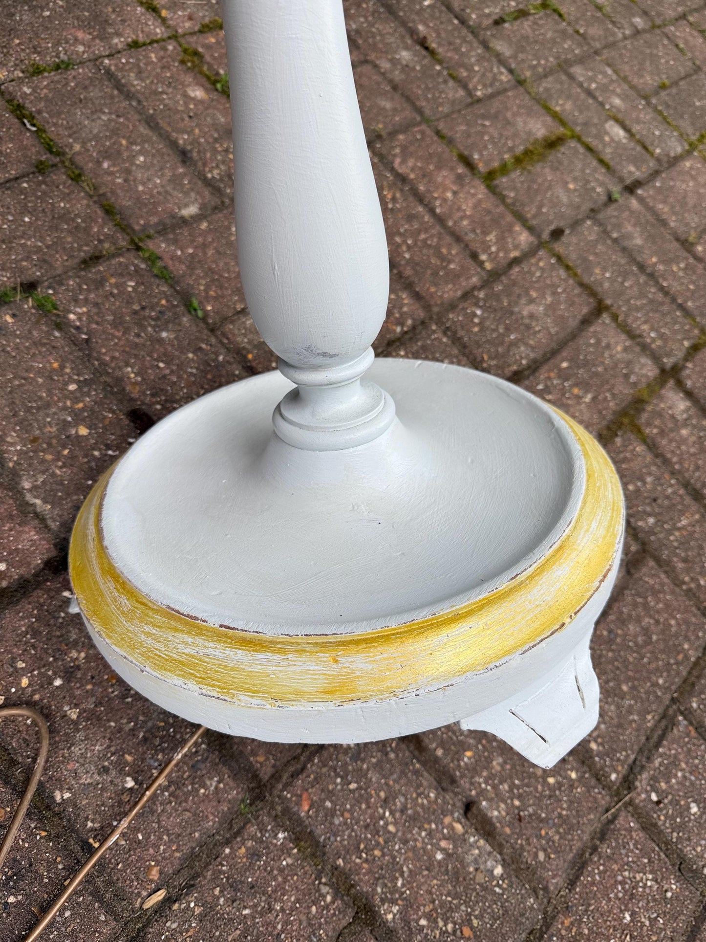 Upcycled Early 20th Century Vintage Standard Lamp, Duck Egg Blue and Gold, Hand Painted in Farrow & Ball ‘Borrowed Light’ PAT tested working