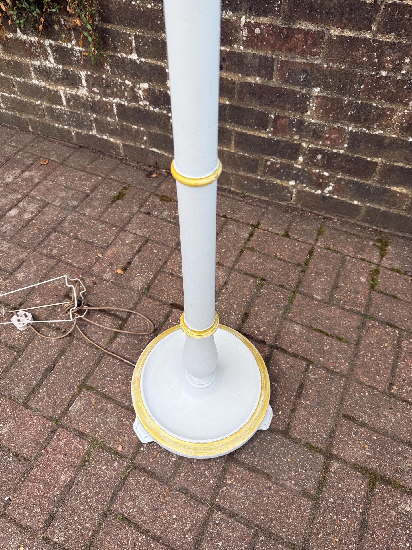 Upcycled Early 20th Century Vintage Standard Lamp, Duck Egg Blue and Gold, Hand Painted in Farrow & Ball ‘Borrowed Light’ PAT tested working