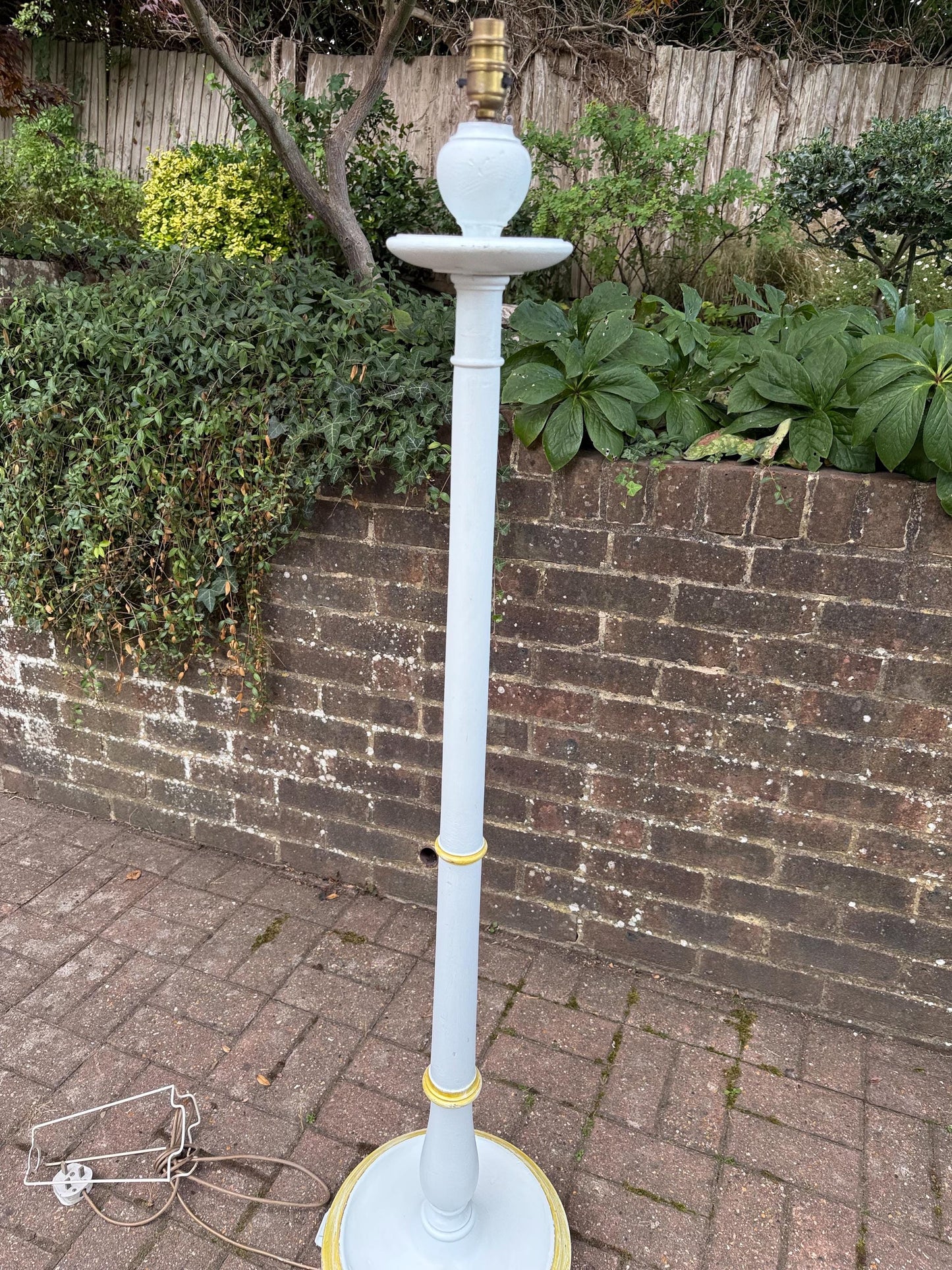 Upcycled Early 20th Century Vintage Standard Lamp, Duck Egg Blue and Gold, Hand Painted in Farrow & Ball ‘Borrowed Light’ PAT tested working