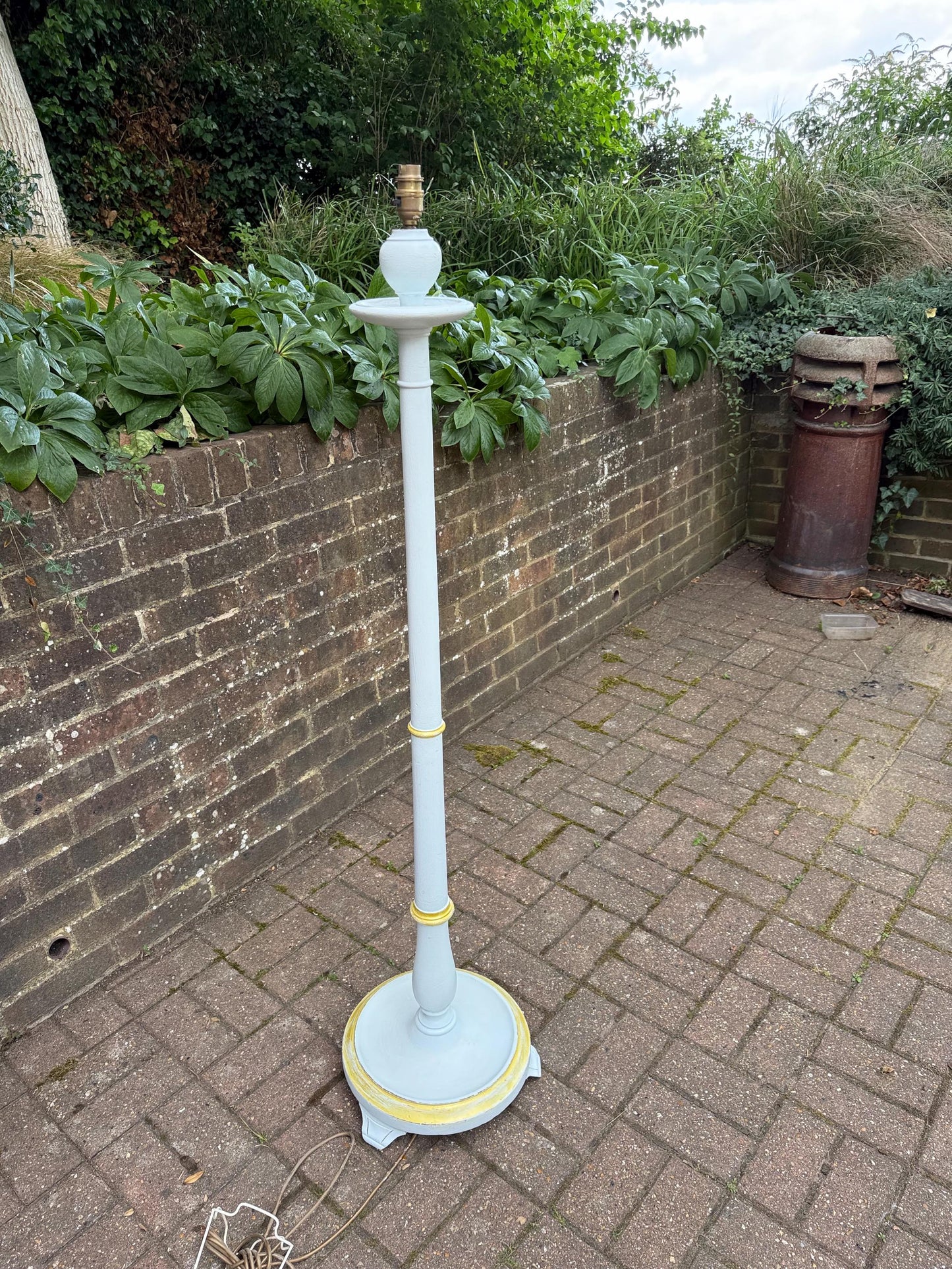 Upcycled Early 20th Century Vintage Standard Lamp, Duck Egg Blue and Gold, Hand Painted in Farrow & Ball ‘Borrowed Light’ PAT tested working