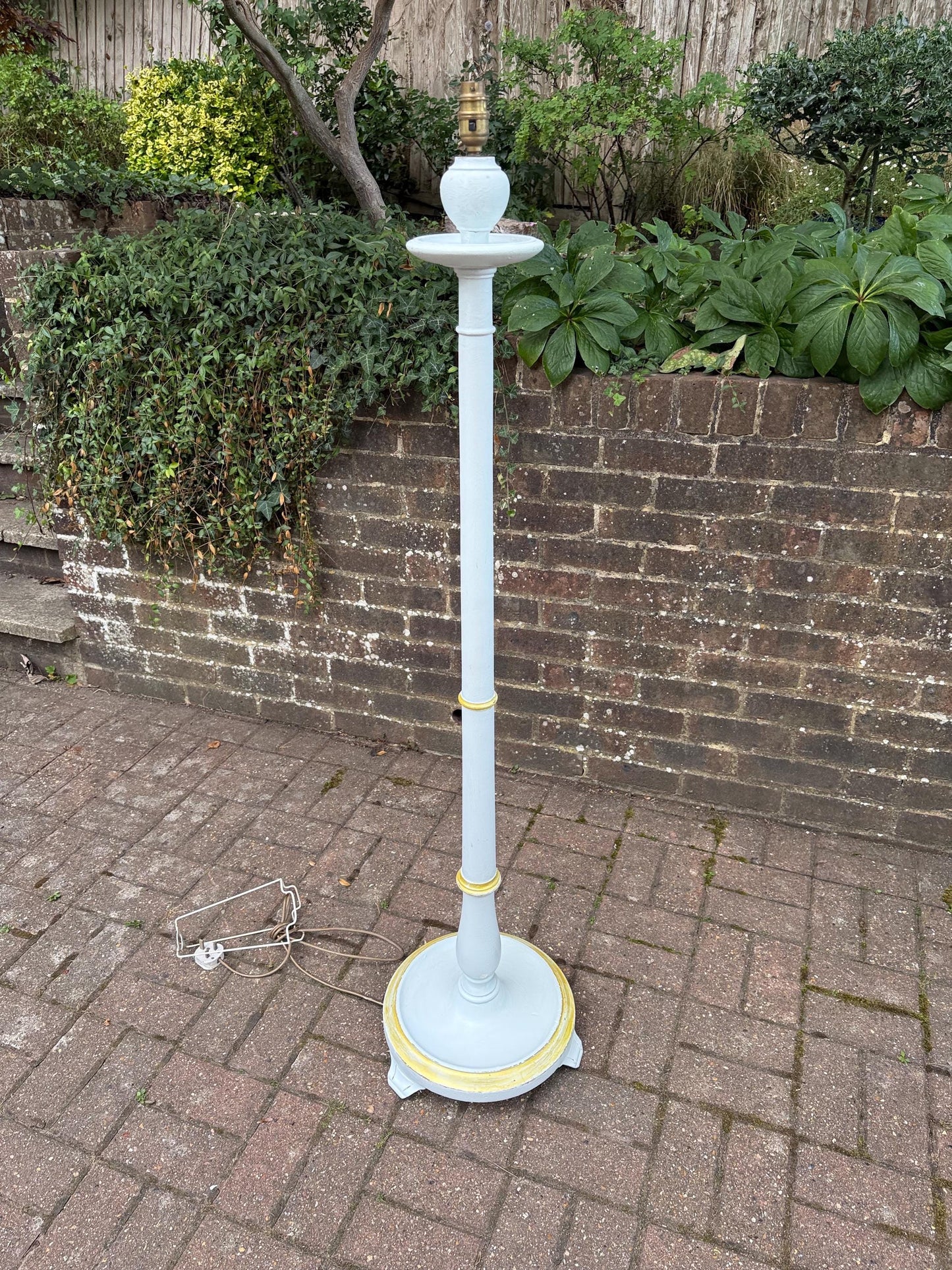 Upcycled Early 20th Century Vintage Standard Lamp, Duck Egg Blue and Gold, Hand Painted in Farrow & Ball ‘Borrowed Light’ PAT tested working