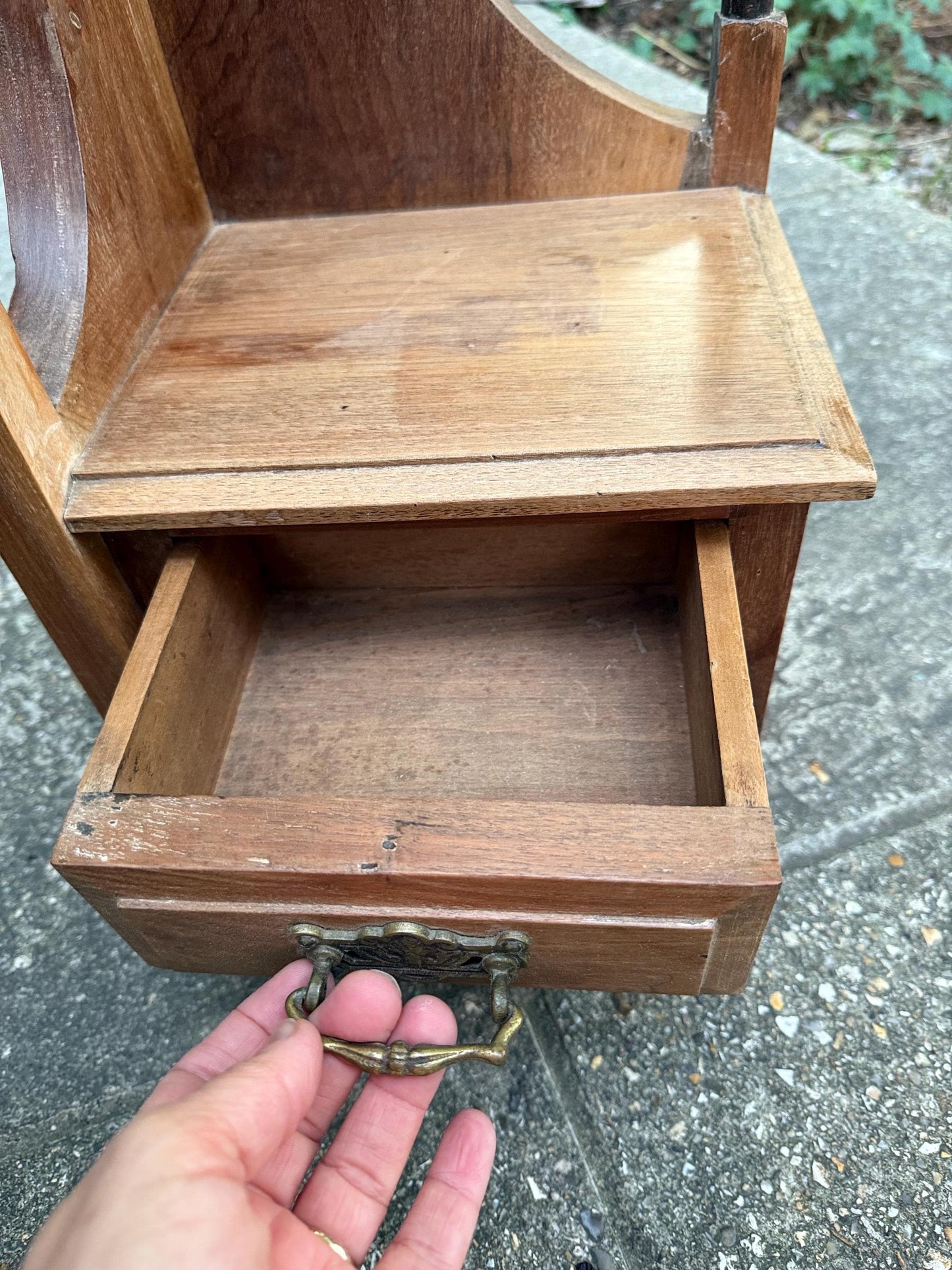 Antique Wooden Corner Shelf with Drawers – Repurposed Dressing Table End as wall shelf or counter top unit - plant stand, storage shelves