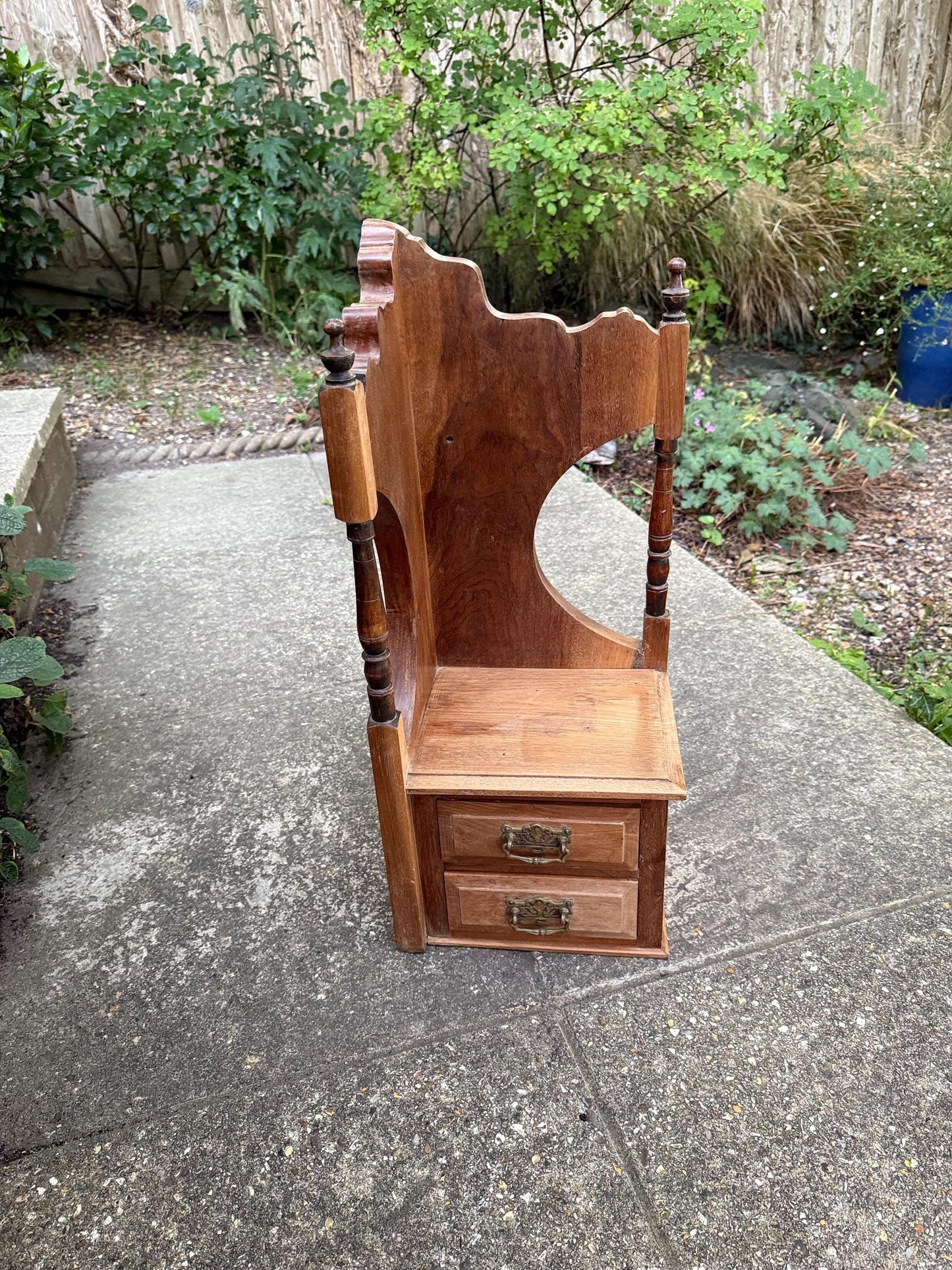 Antique Wooden Corner Shelf with Drawers – Repurposed Dressing Table End as wall shelf or counter top unit - plant stand, storage shelves