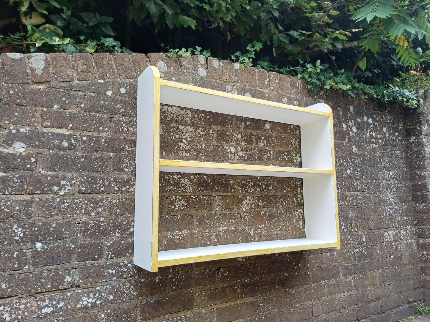 Hand Painted Vintage Wall or Freestanding Shelf Farrow & Ball Wimborne White Gold Trim Shabby Chic Bookshelf Open Storage Display