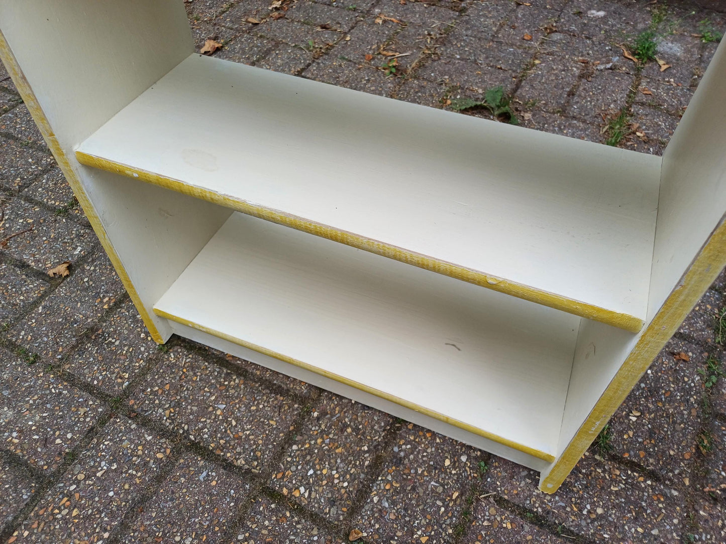 Vintage Handmade Wooden Bookshelf Distressed Gold Trim Bookcase Small Freestanding Storage Unit Distressed Shabby Chic Wall Shelf