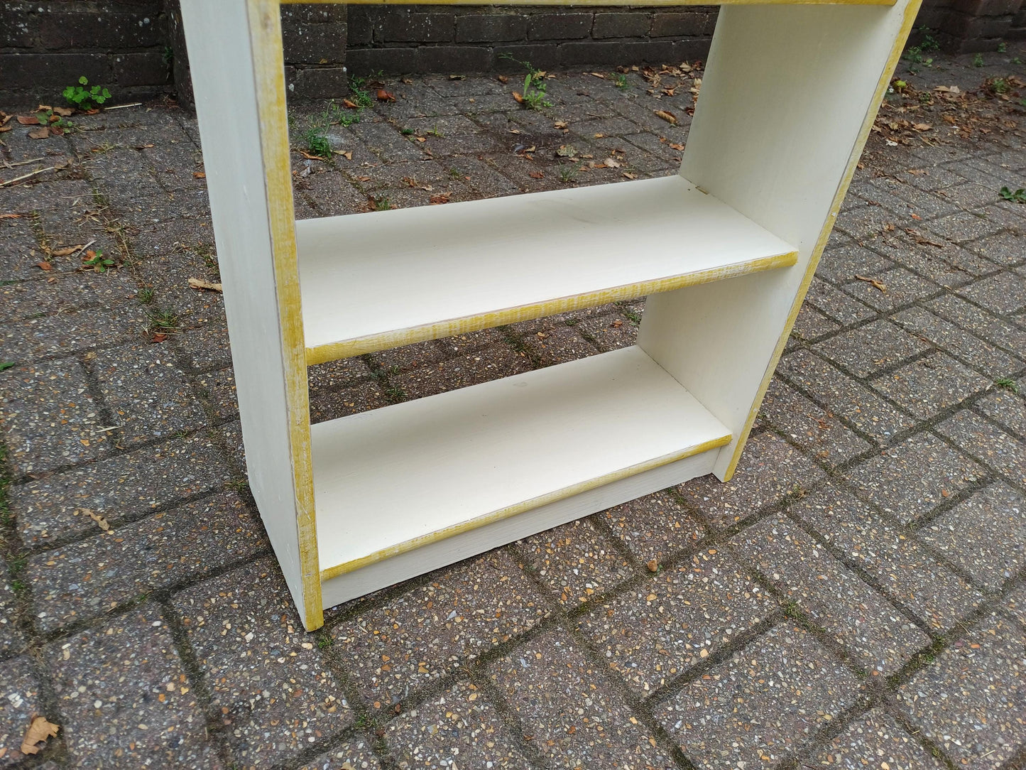 Vintage Handmade Wooden Bookshelf Distressed Gold Trim Bookcase Small Freestanding Storage Unit Distressed Shabby Chic Wall Shelf