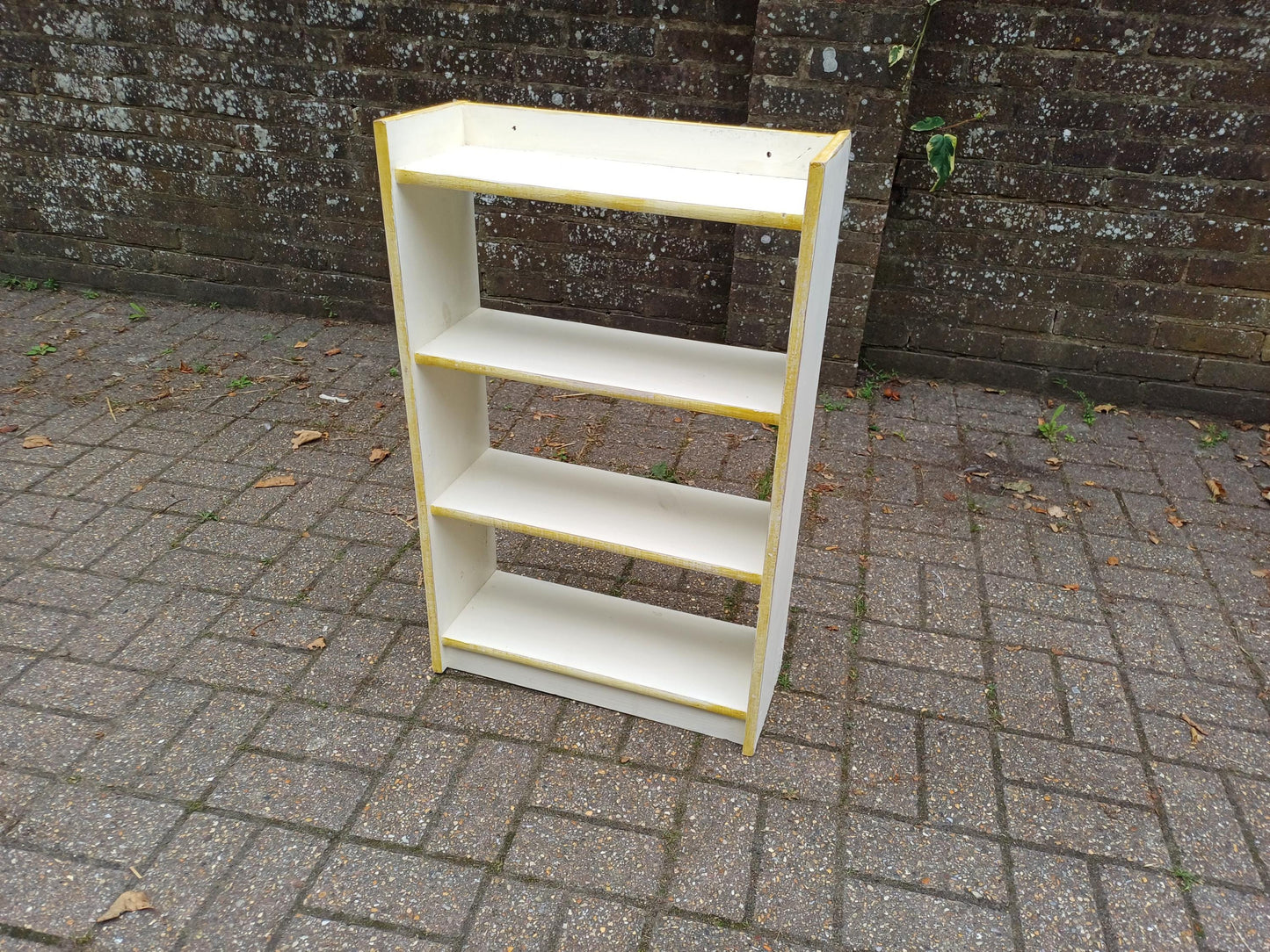 Vintage Handmade Wooden Bookshelf Distressed Gold Trim Bookcase Small Freestanding Storage Unit Distressed Shabby Chic Wall Shelf