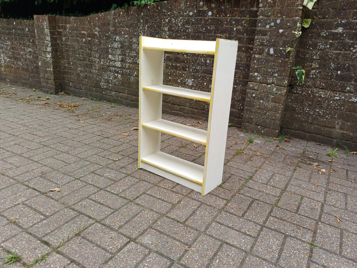 Vintage Handmade Wooden Bookshelf Distressed Gold Trim Bookcase Small Freestanding Storage Unit Distressed Shabby Chic Wall Shelf