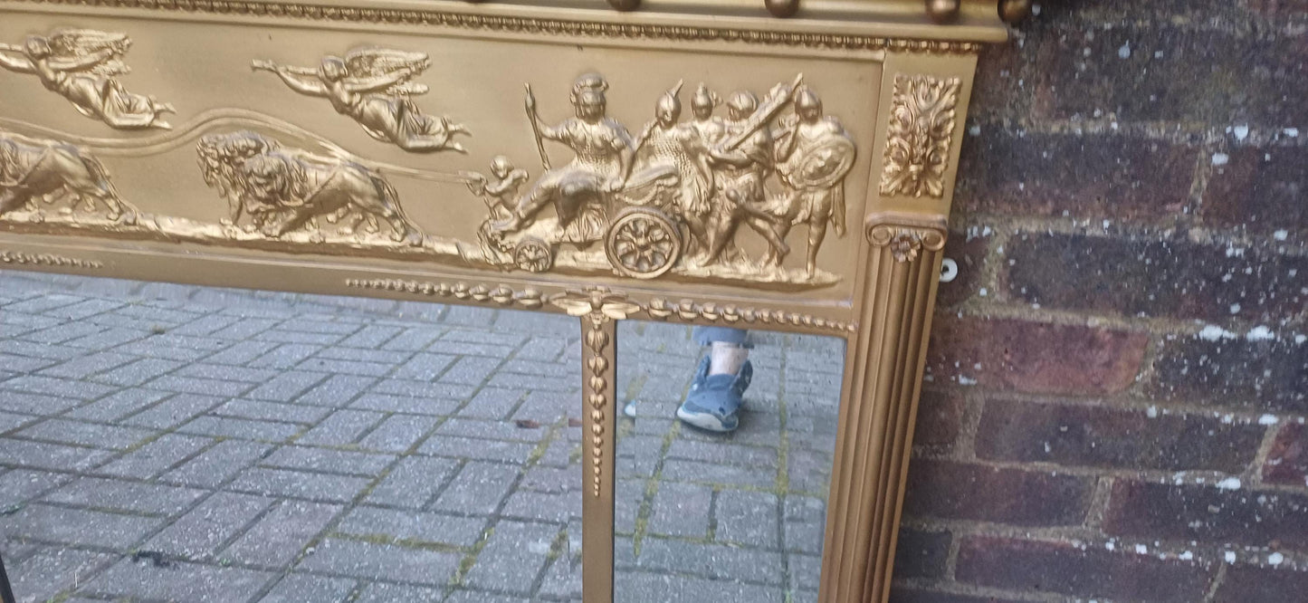 Large Antique Gilt Overmantel Mirror Vintage Regency Style Gold Painted Fireplace Mirror Wall Mirror FREE HAND Delivery 115 x 70cm