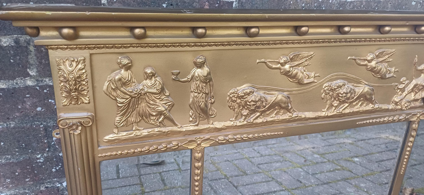 Large Antique Gilt Overmantel Mirror Vintage Regency Style Gold Painted Fireplace Mirror Wall Mirror FREE HAND Delivery 115 x 70cm