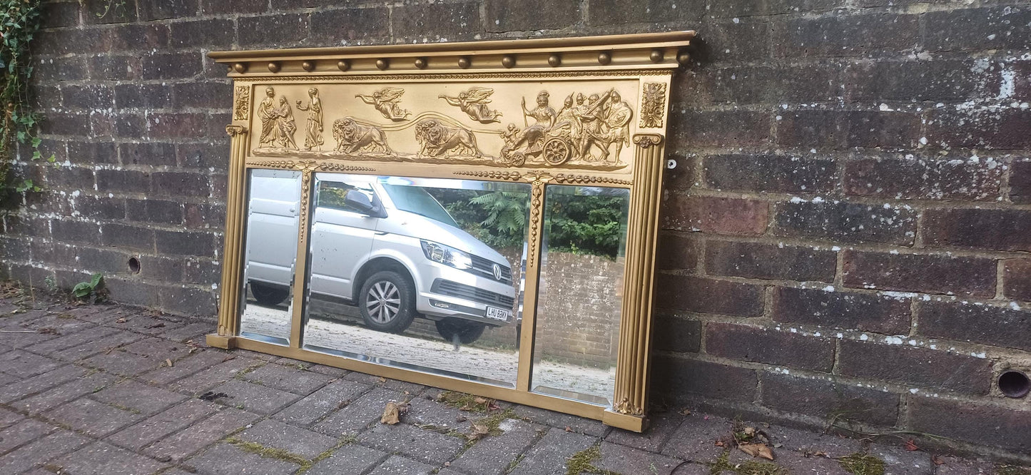 Large Antique Gilt Overmantel Mirror Vintage Regency Style Gold Painted Fireplace Mirror Wall Mirror FREE HAND Delivery 115 x 70cm