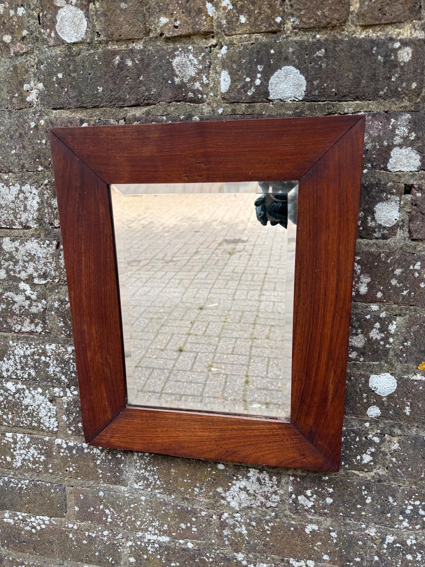 Antique Edwardian Wall Mirror, Early 1900s Bevelled Glass, Solid Wood Frame, Rustic Country House Decor, Original Backing & Patina
