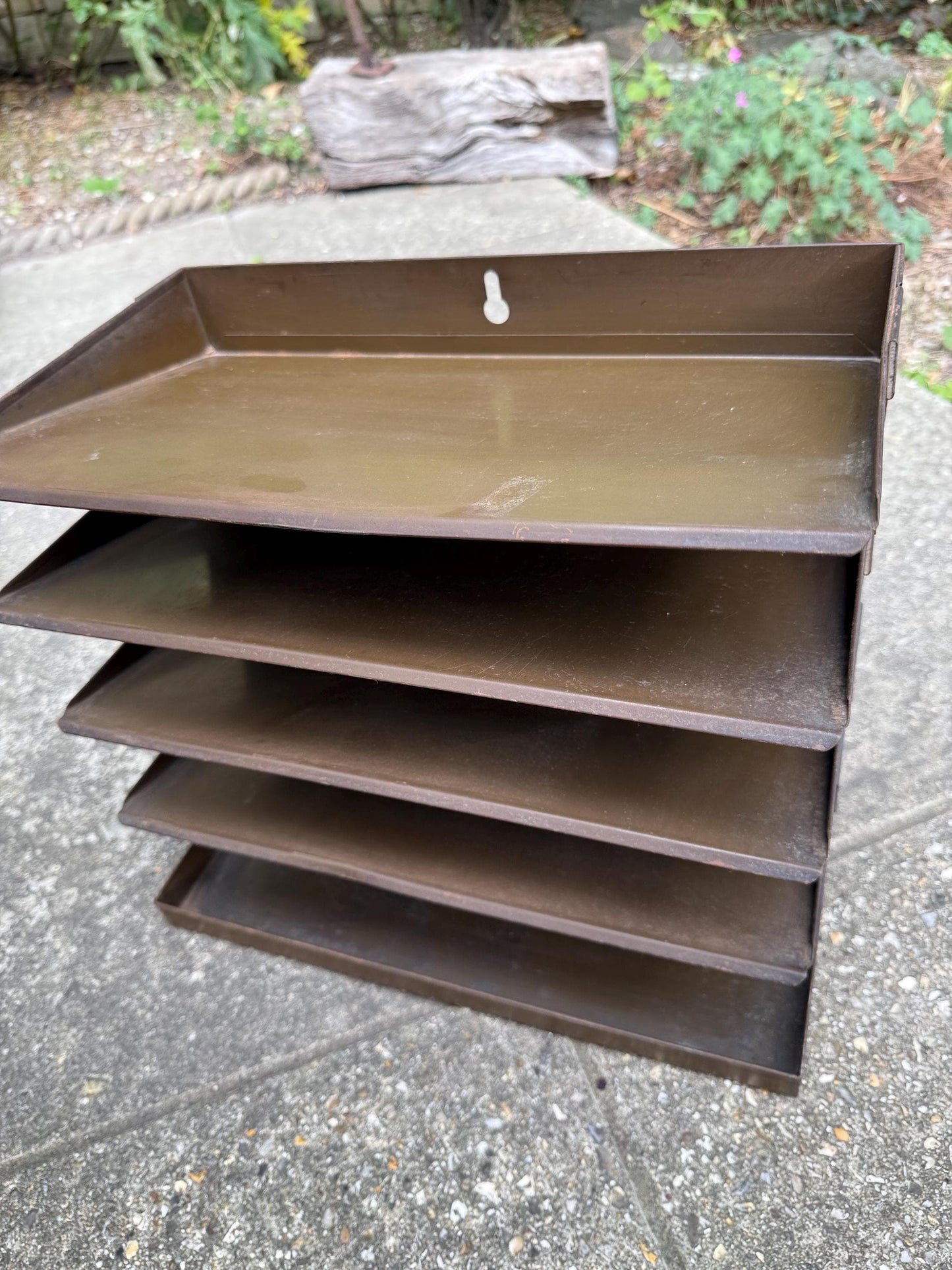 Vintage 1950s Industrial Metal Filing Tray, 4 Tier Desk Organiser, Retro Office Storage, Brown Steel Letter Sorter, Mid Century Decor