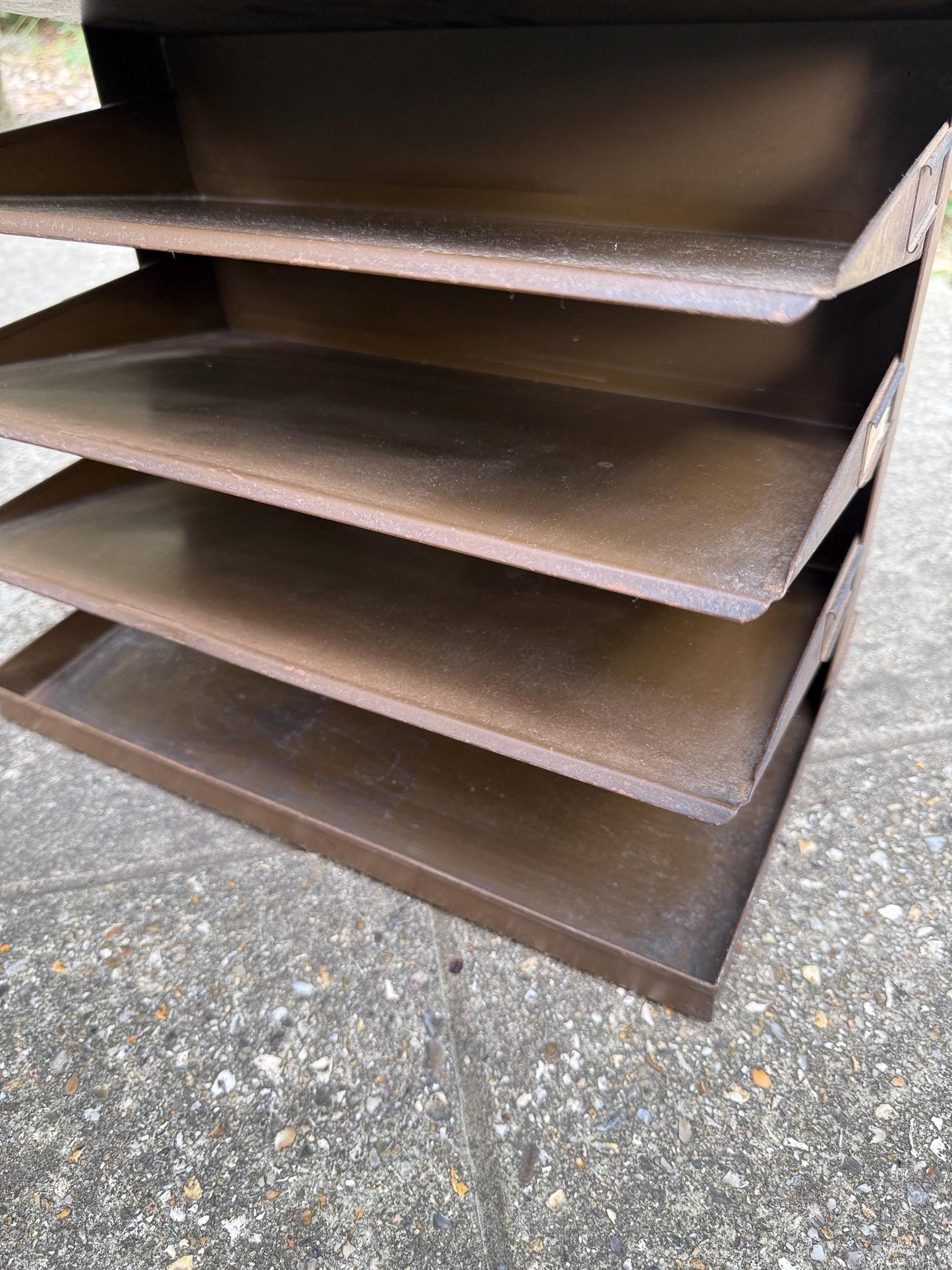 Vintage 1950s Industrial Metal Filing Tray, 4 Tier Desk Organiser, Retro Office Storage, Brown Steel Letter Sorter, Mid Century Decor