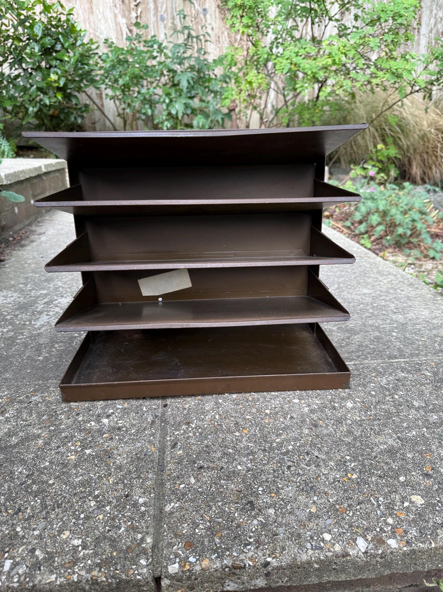 Vintage 1950s Industrial Metal Filing Tray, 4 Tier Desk Organiser, Retro Office Storage, Brown Steel Letter Sorter, Mid Century Decor