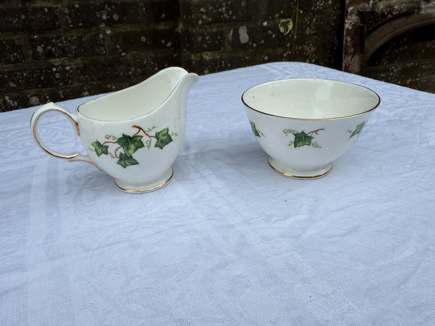 Vintage Colclough Ivy Pattern Bone China Tea Set, English Afternoon Tea Service, Cups Saucers Plates Bowls Jug Sugar Bowl, c.1960s 45 pieces