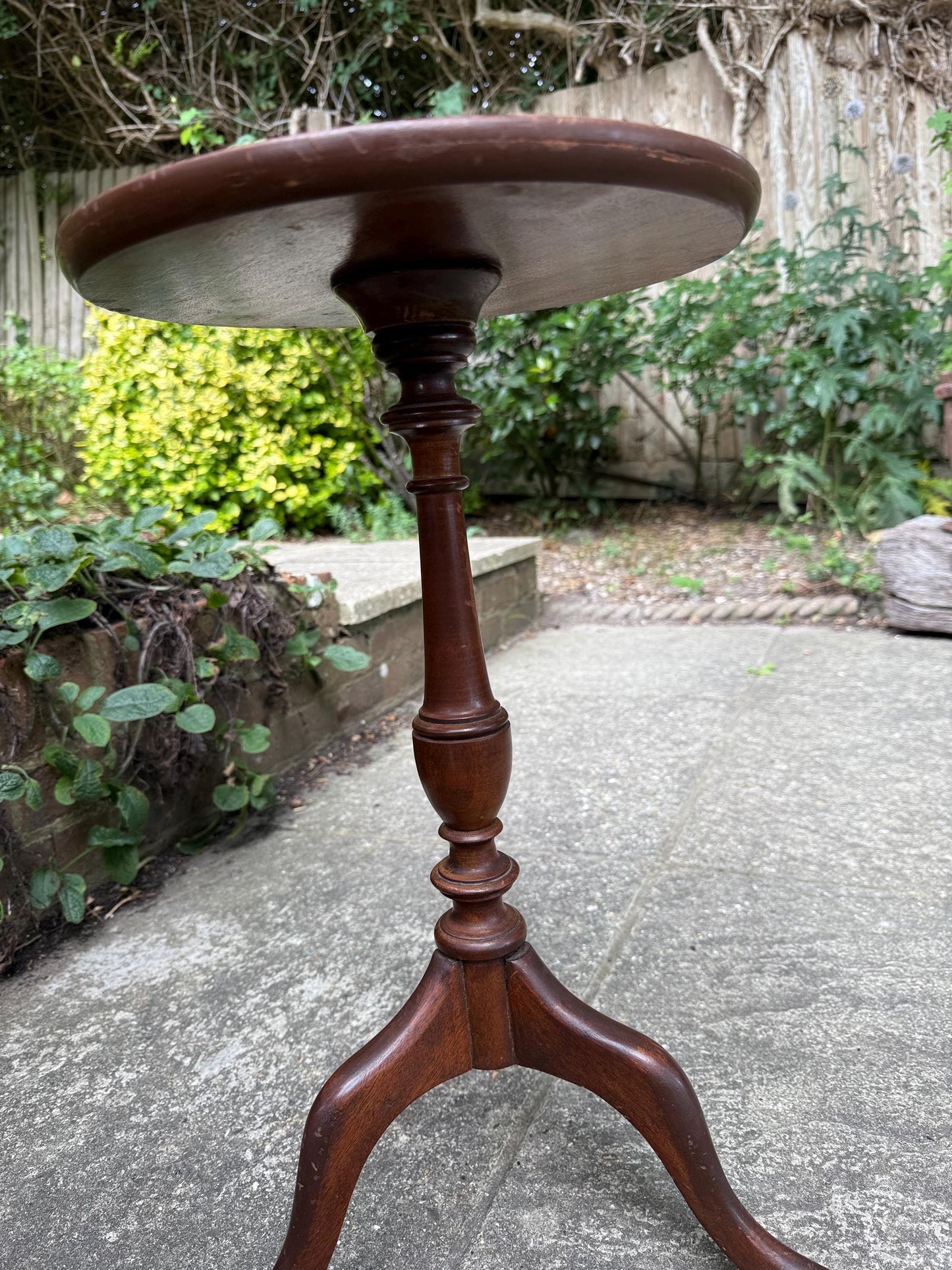 Shabby Vintage Wine Table, Round Tripod Side Table with Leather Inlay, Rustic Patina, upcycle project, Country House Style