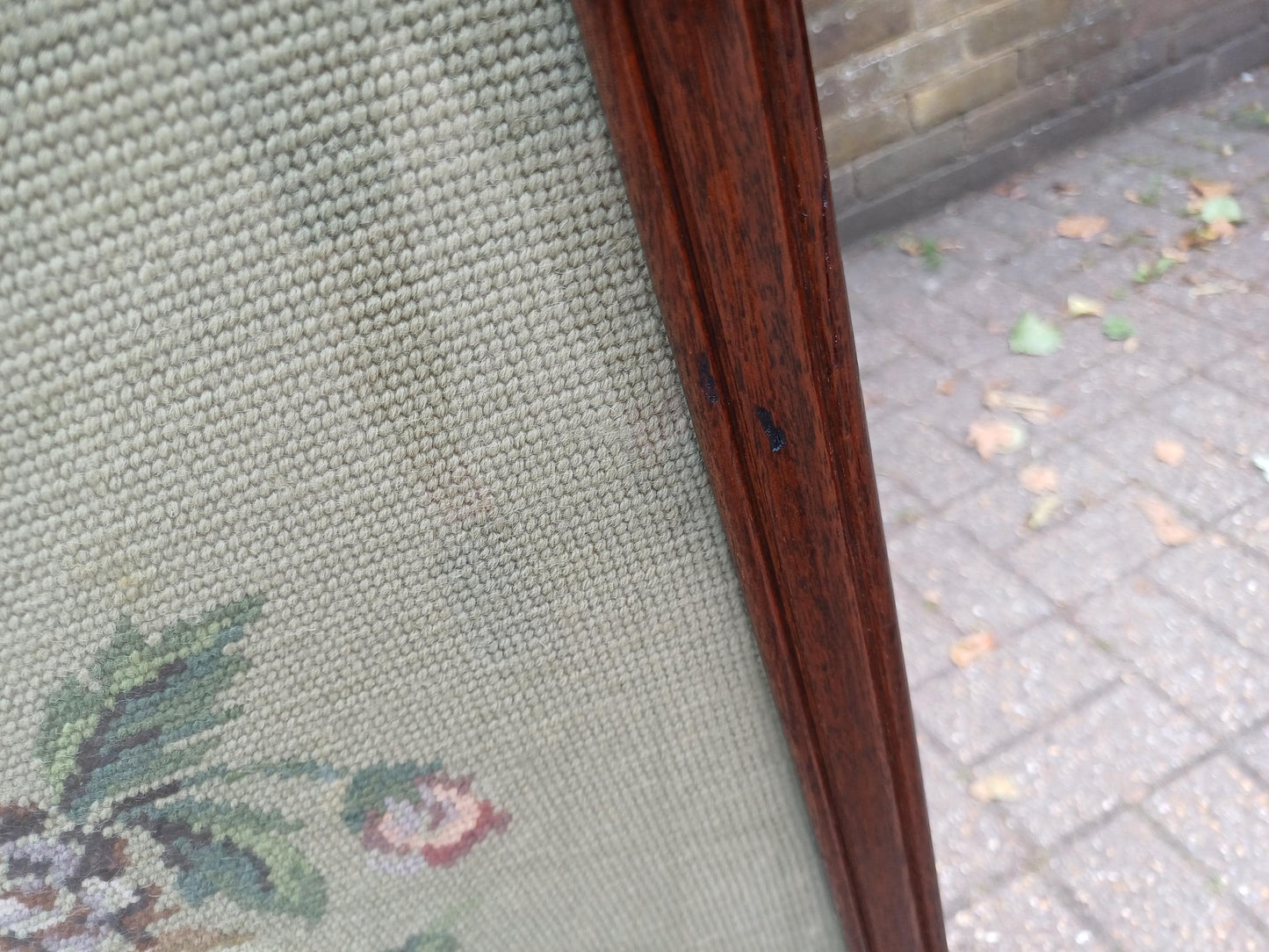 Massive Antique Victorian Mahogany Pole Fire Screen with Floral Needlepoint Panel – Still Life Embroidery Sturdy vgc FREE HAND Delivery