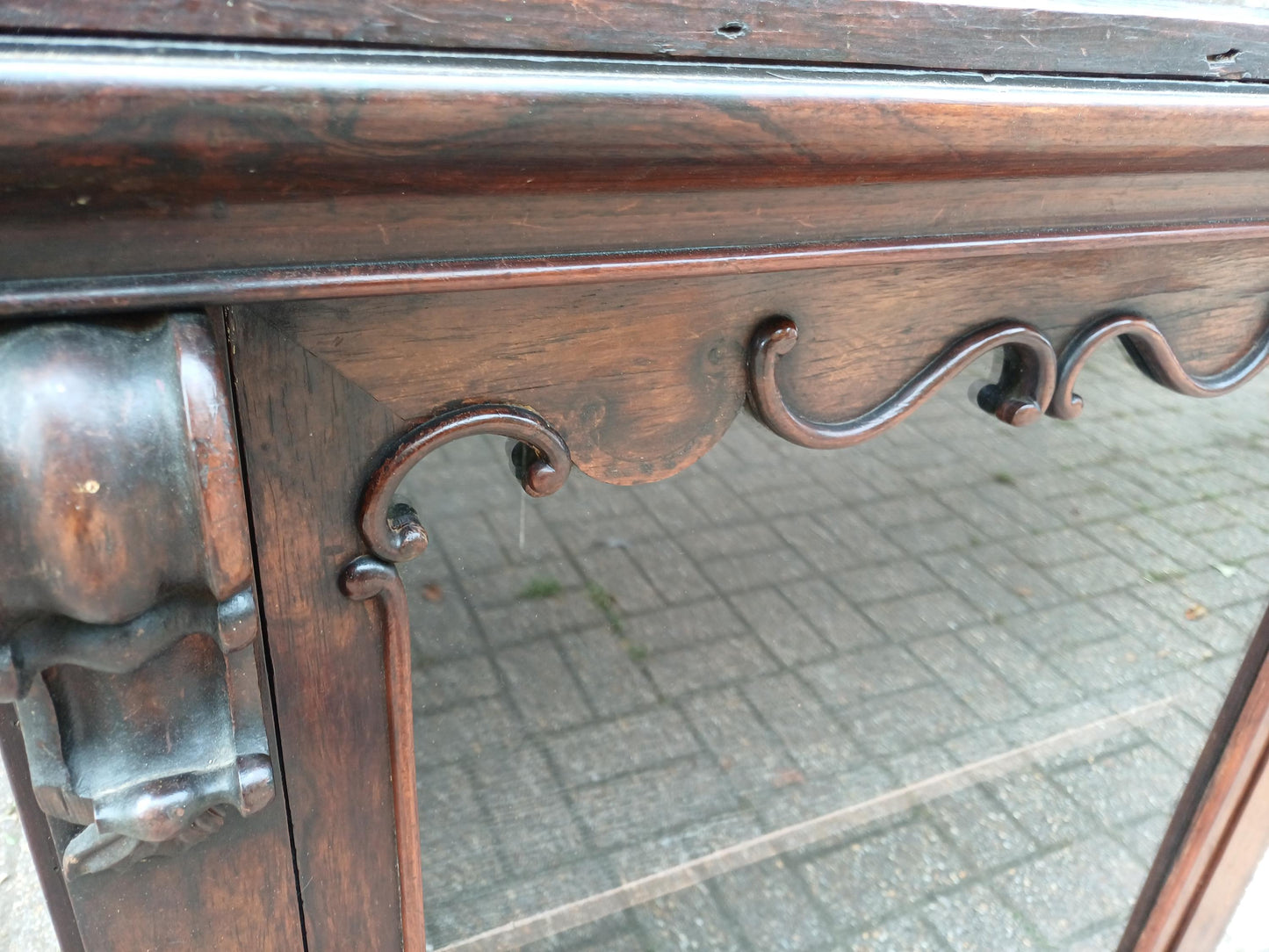 Antique Victorian Mahogany Display Cabinet Original Glass Door Ornately Carved Pillars & Scrollwork Late 19th Century FREE HAND Delivery